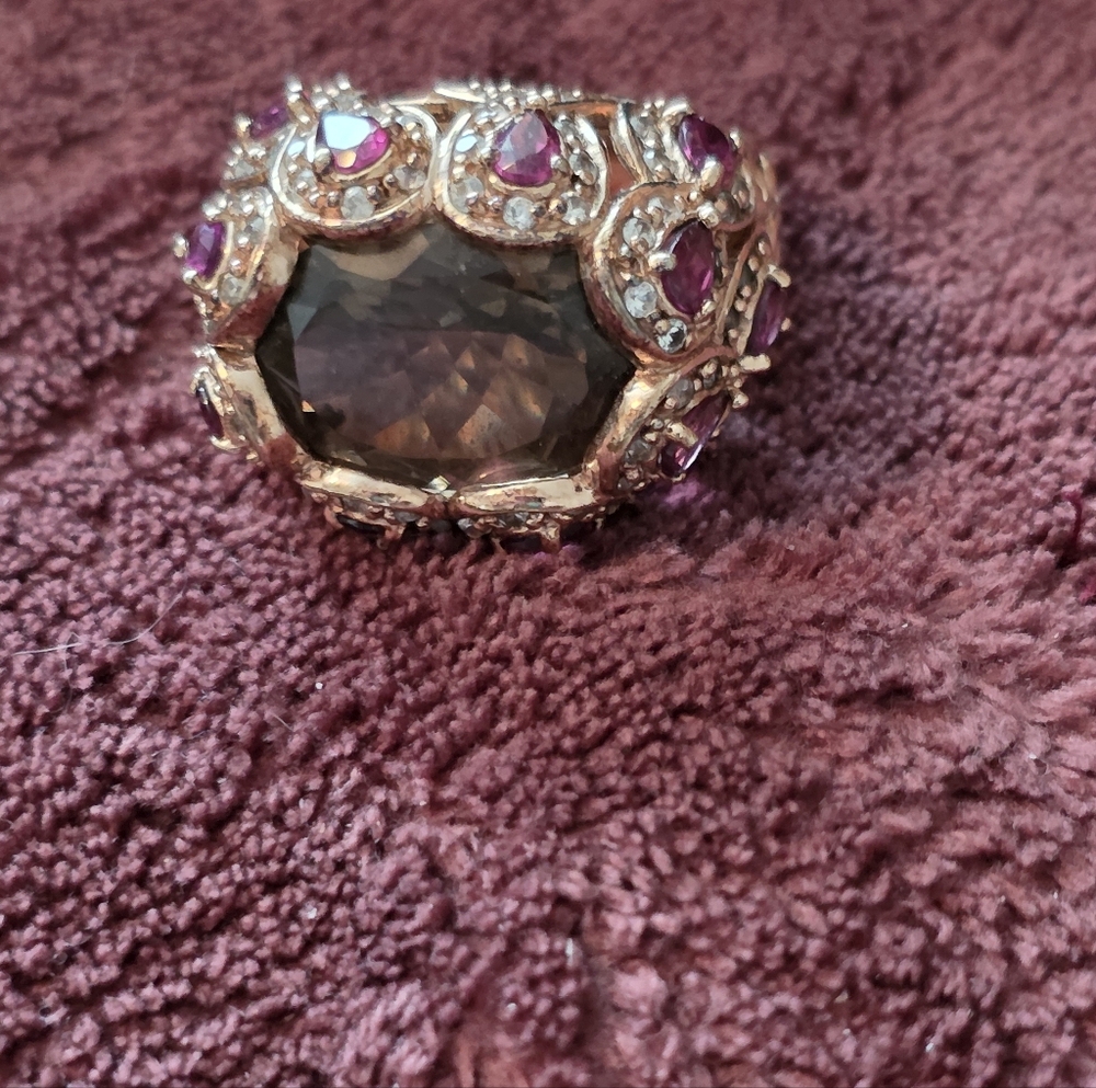 Antique Sterling With Gold and Pink Gemstone Ring